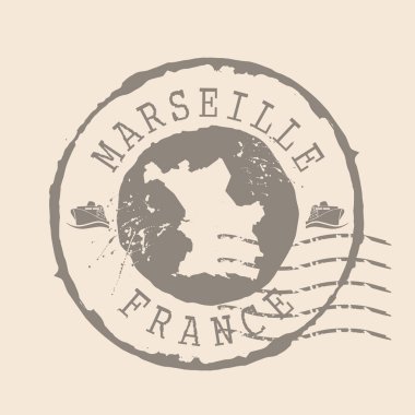 Marsilya pulu. Siluet haritası, lastik mühür. Retro Seyahat Tasarımı. Marsilya 'nın Mühür Haritası sizin tasarımınız için Fransa' nın grunge şehridir. EPS10