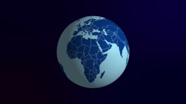 3 Boyutlu Parlak Gezegen Dünya Dönüşü Animasyonu. Tüm ülkelerin sınırlarına sahip bir dünya haritası. Küresel Dönen Kusursuz Döngü videosu. 4K. 