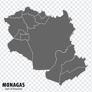 Monagas Venezuela 'nın boş haritası. Tasarımınız için şeffaf arkaplanı olan Monagas Eyaleti yüksek kaliteli haritası. Venezuela 'nın Bolivarya Cumhuriyeti. EPS10.