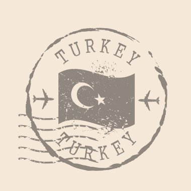 Stamp Postal of Turkey. Kauçuk grunge pulu. Retro Seyahat Tasarımı. Tasarımınız için Türkiye Bayrağını Mühürleyin. EPS10.
