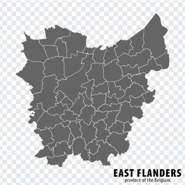 Belçika 'nın Doğu Flanders bölgesinin boş haritası. İnternet sitesi tasarımı, logosu, uygulaması, UI 'si için şeffaf arka planı olan yüksek kaliteli Doğu Flanders haritası. EPS10.