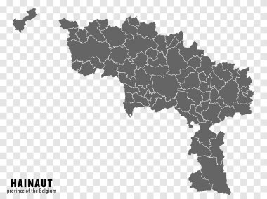 Belçika 'nın boş harita bölgesi Hainaut' u. İnternet sitesi tasarımı, logosu, uygulaması, UI için şeffaf arka planda belediyeleri olan yüksek kalite harita Hainaut. EPS10.