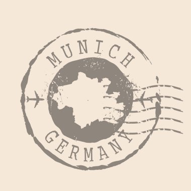 Münih pulu. Siluet haritası, lastik mühür. Retro Seyahat Tasarımı. Münih 'in Mühür Haritası sizin tasarımınız için Almanya' nın grunge şehridir. EPS10