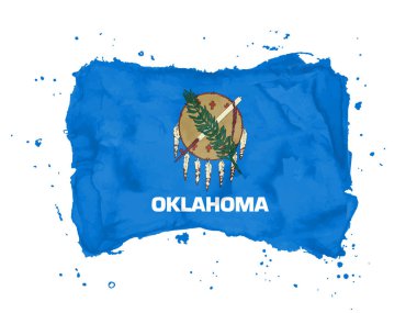 Oklahoma bayrağı, fırça darbesi geçmişi. Beyaz arka planda Amerika Birleşik Devletleri Bayrak Eyaleti Oklahoma 'sı. Tasarımın için suluboya stili. ABD. EPS10.