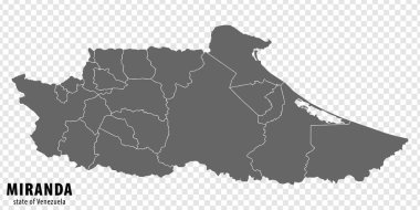 Blank map Miranda  State of Venezuela. High quality map Miranda  State with municipalities on transparent background for your design. Bolivarian Republic of Venezuela.  EPS10. clipart
