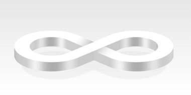 Beyaz Arkaplanda Beyaz 3D Sonsuzluk Sembolü. Sonsuz Vektör Logosu Tasarımı. Web sitesi tasarımı, logosu, uygulaması ve UI için gölgesi olan sonsuzluk kavramı. EPS10.
