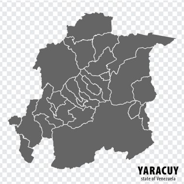 Blank map Yaracuy State of Venezuela. High quality map Yaracuy State with municipalities on transparent background for your design. Bolivarian Republic of  Venezuela.  EPS10. clipart