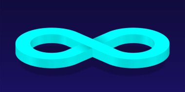 Mint 3D Infinity Symbol on Dark Blue  Background. Endless Vector Logo Design. Concept of infinity for your web site design, logo, app, UI. EPS10.