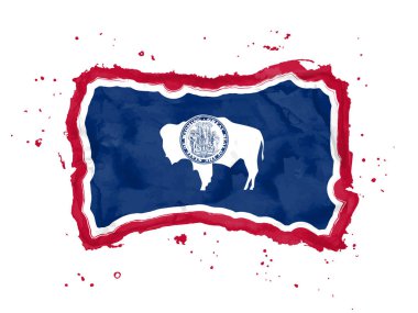 Wyoming bayrağı fırça darbelerinden. Amerika Birleşik Devletleri. Tasarımın için suluboya stili. Web sitesi tasarımı, uygulaması ve UI için beyaz arka planda Flag State Wyoming. EPS10.