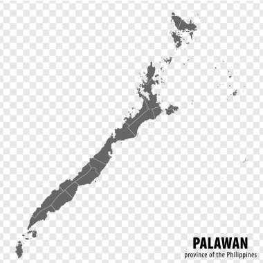 Filipinler 'in boş haritası Palawan. İnternet sitesi tasarımı, logosu, uygulaması, UI 'si için şeffaf arkaplanı olan Palawan' ın yüksek kaliteli harita bölgesi. Filipinler Cumhuriyeti. EPS10.