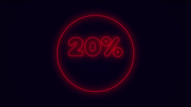 Двадцять Відсотків Знижки Червоний Неон Знижки Анімація Темно Синьому Фоні — стокове відео