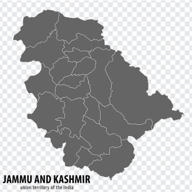Boş harita Jammu ve Hindistan 'dan Kaşmir. Jammu ve Kashmir 'in internet sitesi tasarımı, logosu, uygulaması ve UI için şeffaf bir geçmişi olan yüksek kaliteli haritası. Hindistan 'ın Jammu ve Kaşmir Birliği Bölgesi. EPS10.