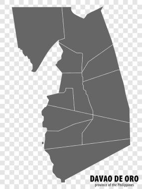 Filipinler 'in boş haritası Davao de Oro. İnternet sitesi tasarımı, logosu, uygulaması, UI 'si için şeffaf arka planı olan yüksek kaliteli Davao de Oro vilayeti. Filipinler Cumhuriyeti. EPS10.