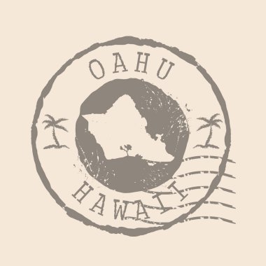 Posta Oahu adasını mühürle. Siluet haritası, lastik mühür. Retro Seyahat Tasarımı. Oahu 'nun Hawaii haritasını senin tasarımın için mühürle. EPS10