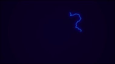 Gabon Haritası Koyu Mavi Ülke Sınırı. Neon Lights renkli animasyon geçişi. Gabon bayrağı. Neon tarzı animasyon. 4k Çözünürlüğü.