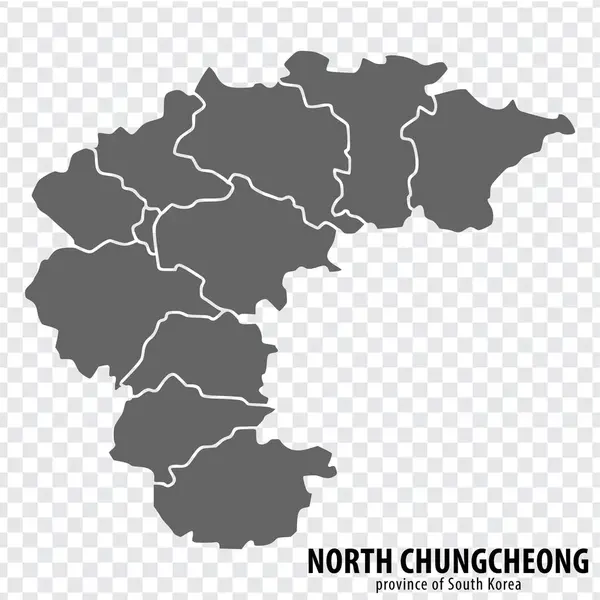 stock vector Blank map North Chungcheong Province of South Korea. High quality map Province of North Chungcheong with districts on transparent background for your web site design, logo, app, UI. Republic of Korea.  EPS10.