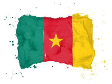 Kamerun bayrağı, fırça darbesi geçmişi. Beyaz arka planda Kamerun bayrağı. Tasarımın için suluboya stili. EPS10.