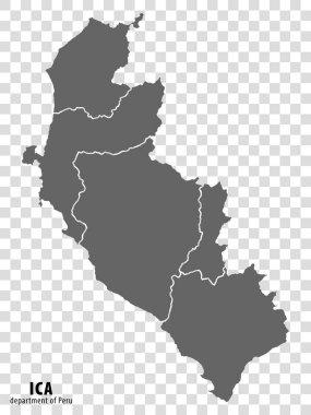 Peru 'nun Boş Harita Bölümü Ica. İnternet sitesi tasarımı, logosu, uygulaması, UI için şeffaf arka planı olan yüksek kaliteli Ica haritası departmanı. Peru Cumhuriyeti. EPS10.