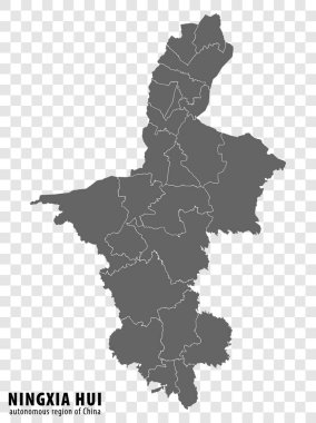 Çin 'in Ningxia Özerk Bölgesi' nin boş haritası. Ningxia Hui 'nin internet sitesi tasarımı, logosu, uygulaması, UI için şeffaf arka planı olan yüksek kaliteli haritası var. Çin Halk Cumhuriyeti. EPS10.