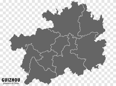 Çin 'in boş harita bölgesi Guizhou. İnternet sitesi tasarımı, logosu, uygulaması, UI 'si için şeffaf arkaplanı olan yüksek kalite harita Guizhou. Çin Halk Cumhuriyeti. EPS10.