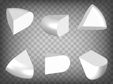Şeffaf arkaplan üzerinde gerçekçilik sektörünün 3d modelinin perspektif tahminleri. Farklı bakış açıları ve açıları olan 3D bölüm simgesi. Tasarımın için soyut grafik elementler konsepti. EPS 10