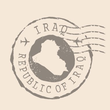 Posta mührü Irak. Siluet haritası, lastik mühür. Retro Seyahat Tasarımı. İnternet sitesi tasarımı, logosu, uygulaması ve UI için Irak Haritasının Mührü. EPS10