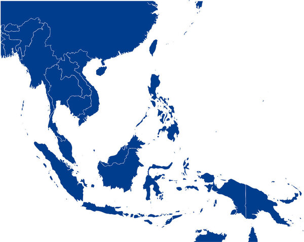 SouthEast Asia Map vector in blue. Gray similar map of SouthEast Asia blank vector on white background.  Blue similar map with borders of all   countries of SouthEast Asia.  Eps 10