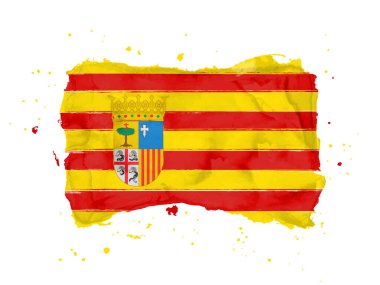 Aragon bayrağı, fırça darbesi geçmişi. Beyaz arka planda İspanyol Aragon bayrağı. Tasarımın için suluboya stili. EPS10.