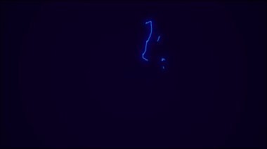 Belize Haritası Ülke Sınırı koyu mavi. Neon Lights renkli animasyon geçişi. Belize bayrağı. Neon tarzı animasyon. 4k Çözünürlüğü.