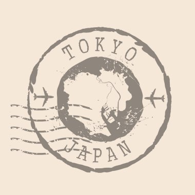 Tokyo Posta Damgası. Siluet haritası, lastik mühür. Retro Seyahat Tasarımı. Japon Harita Tokyo grunge mühürleyin. EPS10