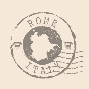 Roma Posta Damgası. Siluet haritası, lastik mühür. Retro Seyahat Tasarımı. Tasarımın için Roma Haritası 'nı mühürle. İtalya. EPS10