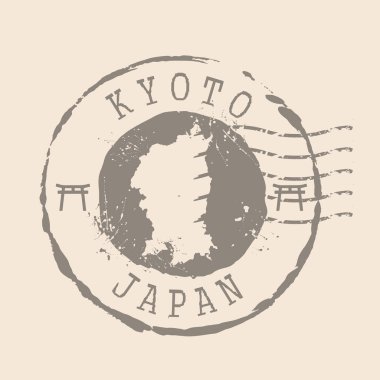 Kyoto şehrinin posta pulu. Siluet haritası, lastik mühür. Retro Seyahat Tasarımı. Japon Haritası Kyoto 'yu tasarımınız için mühürleyin. EPS10