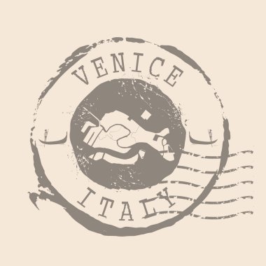 Venedik pulu. Siluet haritası, lastik mühür. Retro Seyahat Tasarımı. Tasarımın için Venedik Mağarası Haritası 'nı mühürle. İtalya. EPS10