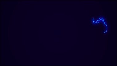 Koyu mavi üzerine Kuzey Carolina Haritası Ülke Sınırı. Neon Lights renkli animasyon geçişi. Kuzey Carolina bayrağı. Birleşik Devletler. Neon tarzı animasyon. 4k Çözünürlüğü.