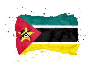 Mozambik bayrağı, fırça darbesi geçmişi. Beyaz arka planda Mozambik bayrağı. Tasarım, uygulama ve UI için suluboya stili. Mozambik Cumhuriyeti. EPS10.