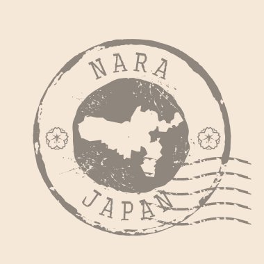 Nara pulu Japonya şehridir. Siluet haritası, lastik mühür. Retro Seyahat Tasarımı. Japon Haritası Nara 'yı senin tasarımın için mühürle. EPS10