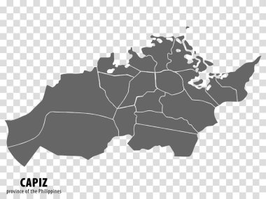 Filipinler 'in boş haritası Capiz. İnternet sitesi tasarımı, logosu, uygulaması, UI 'si için şeffaf arka planı olan Capiz' in yüksek kaliteli harita vilayeti. Filipinler Cumhuriyeti. EPS10.