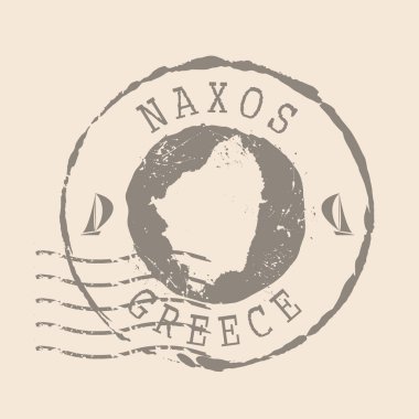 Naxos pulu. Siluet haritası, lastik mühür. Retro Seyahat Tasarımı. Yunanistan 'ın Naxos Adası' nı mühürleyin. EPS10