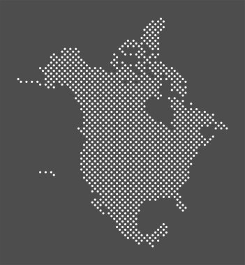 Kuzey Amerika haritası gri arka planda. Web siteniz için Kuzey Amerika 'nın noktalı haritası, uygulama, UI. Kuzey Amerika kıtası. Vektör Eps10.