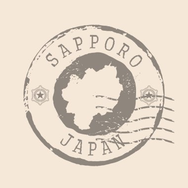 Sapporo pulu Japonya şehridir. Siluet haritası, lastik mühür. Retro Seyahat Tasarımı. Tasarımınız için Sapporo grunge haritasını mühürleyin. EPS10