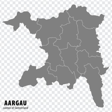 Aargau 'yu şeffaf arkaplanda haritala. Canton Aargau haritası ve gri bölgeler senin tasarımın için. İsviçre. EPS10.
