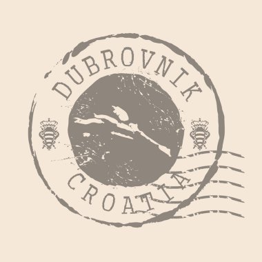 Dubrovnik pulu Hırvatistan 'ın başkentidir. Siluet haritası, lastik mühür. Retro Seyahat Tasarımı. Tasarımınız için Harita Dubrovnik grunge mührü. Hırvatistan. EPS10