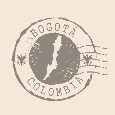 Bogota pulu Kolombiya 'nın başkentidir. Siluet haritası, lastik mühür. Retro Seyahat Tasarımı. Bogota 'nın Mührü web sitesi tasarımın, logon, uygulaman ve UI' n için. EPS10