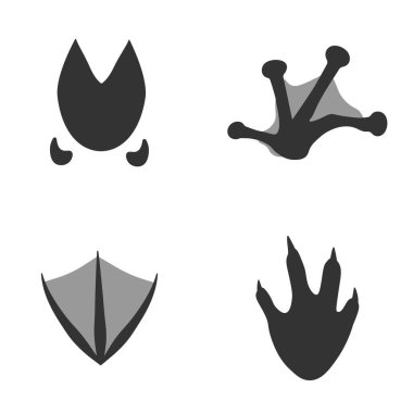 Beyaz arka planda bir kurbağanın ayak izleri, Kaz, Domuz, Timsah. Gri renkli siluet hayvan izleri. Dizaynınız için Paw Print. Vektör çizimi. EPS10