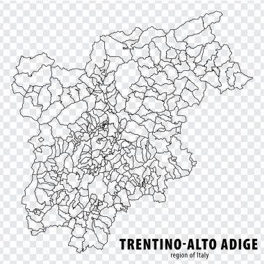 İtalya 'nın boş haritası Trentino-Alto Adige. İnternet sitesi tasarımı, logosu, uygulaması ve UI için şeffaf arkaplanı olan yüksek kaliteli bir harita bölgesi Trentino-Alto Adige. EPS10.