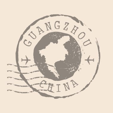Guangzhou pulu Çin şehridir. Siluet haritası, lastik mühür. Retro Seyahat Tasarımı. Tasarımınız için Guangzhou grunge haritasını mühürleyin. Çin. EPS10