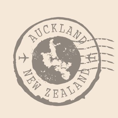 Pullu Posta Auckland Yeni Zelanda şehridir. Siluet haritası, lastik mühür. Retro Seyahat Tasarımı. Tasarımın için Harita Auckland grunge mührü. Yeni Zelanda. EPS10.