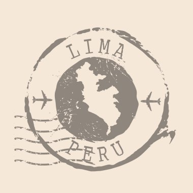 Lima pulu Peru 'nun başkentidir. Siluet haritası, lastik mühür. Retro Seyahat Tasarımı. Tasarımınız için Lima grunge haritasını mühürleyin. Peru. EPS10