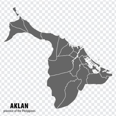 Filipinler 'in Aklan bölgesinin boş haritası. İnternet sitesi tasarımı, logosu, uygulaması, UI için şeffaf arkaplanı olan Aklan Eyaleti 'nin yüksek kalite haritası. Filipinler Cumhuriyeti. EPS10.