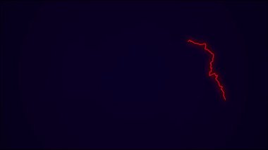 Koyu mavi üzerine Letonya Haritası Ülke Sınırı. Neon Lights renkli animasyon geçişi. Letonya bayrağı. Neon tarzı animasyon. 4k Çözünürlüğü.